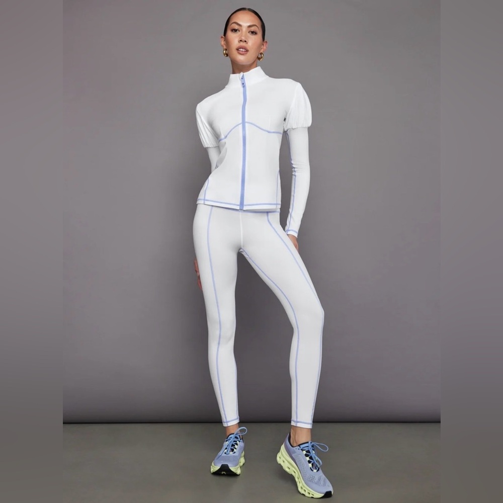 Carbon38 Puff Sleeve Full Zip Top White & Sweet Lavender Size XS Like New! - Picture 6 of 12